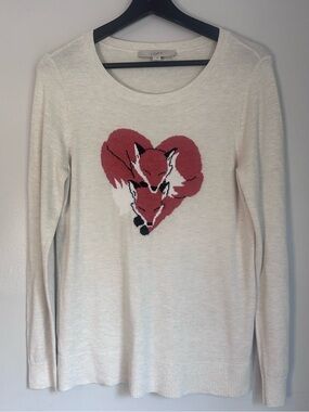 LOFT Luxe Knit Fox Heart Sweater, Medium